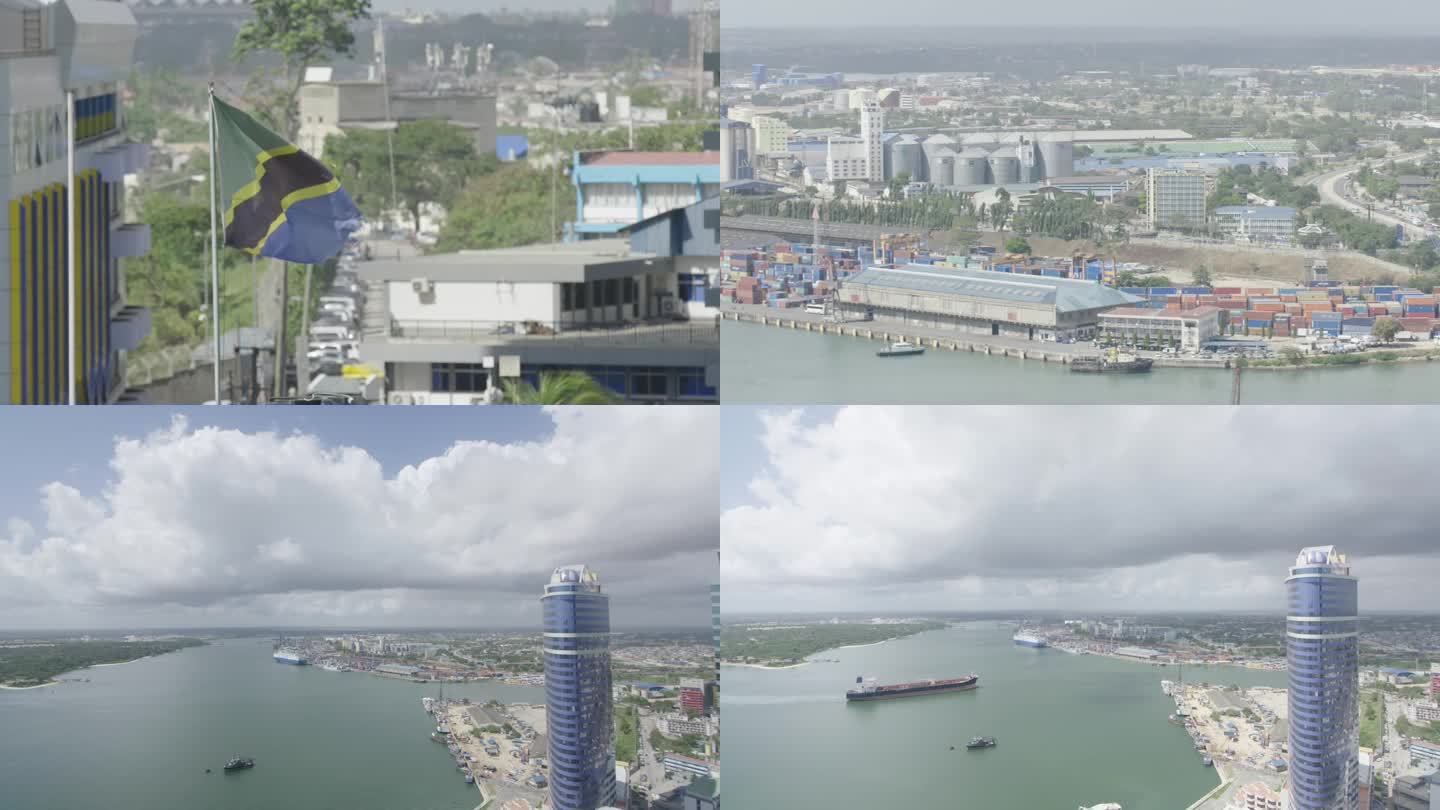 坦桑尼亚达累斯萨拉姆航拍城市港口环境空境