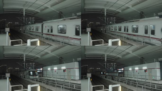上海地铁火车在铁路上缓慢行驶