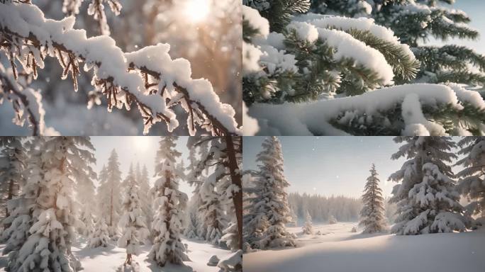 树上积雪冬天雾凇雪景逆光自然风光唯美风光