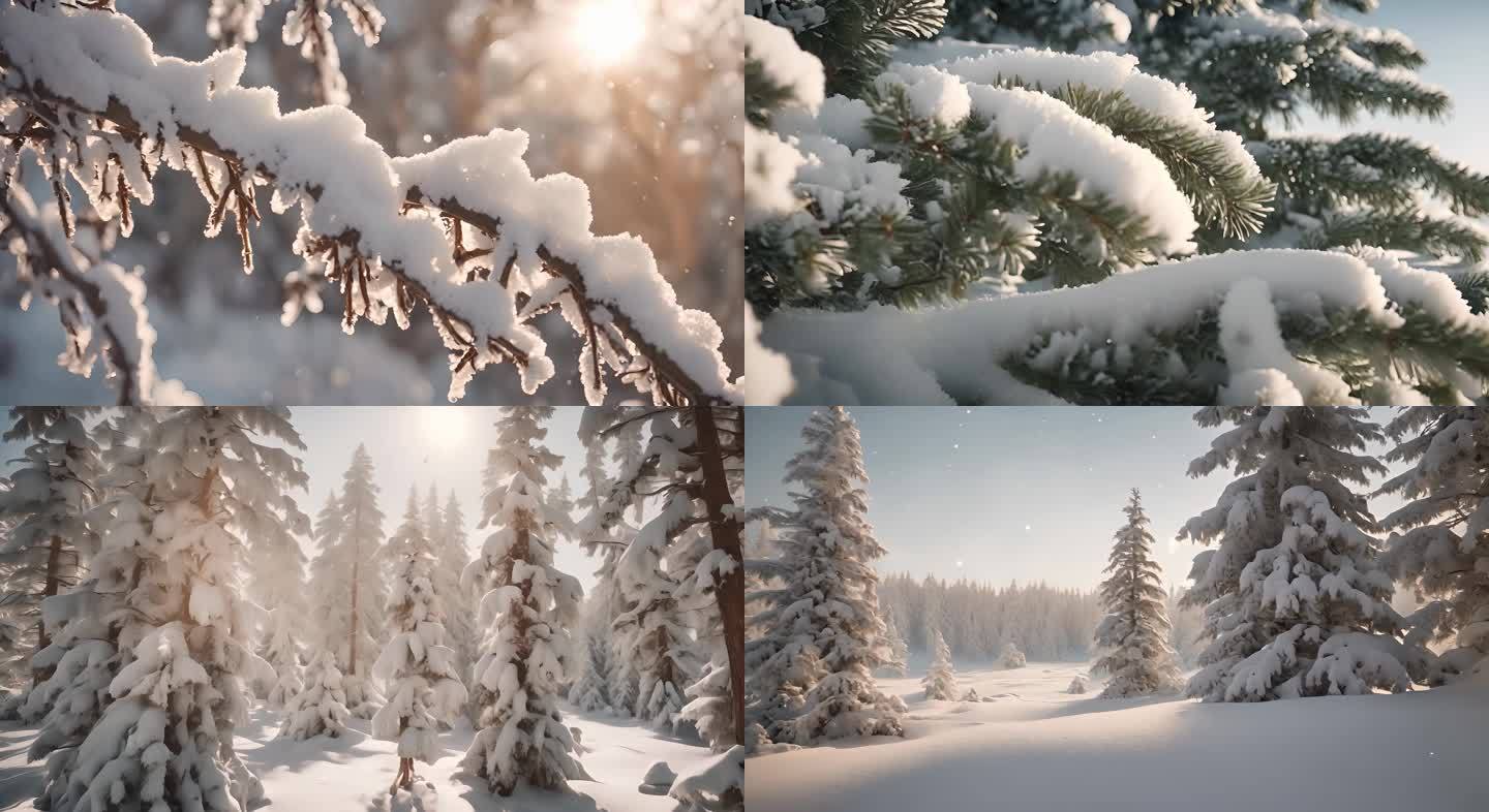 树上积雪冬天雾凇雪景逆光自然风光唯美风光