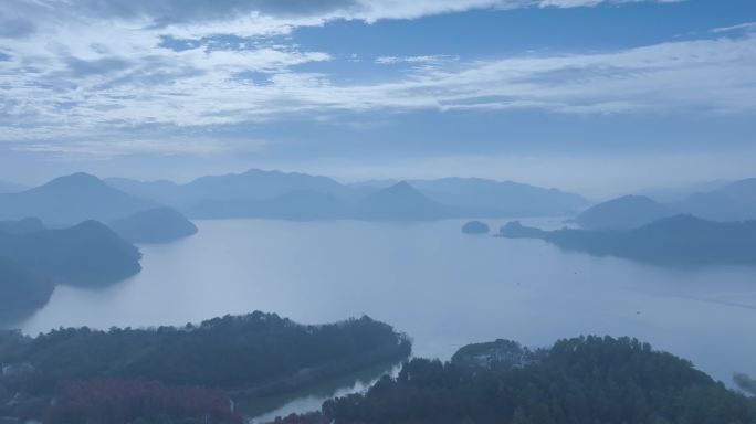 杭州余杭青山湖晨曦航拍