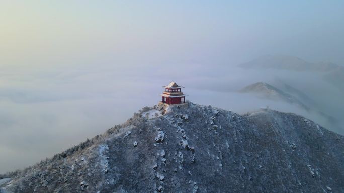 石家庄西山森林公园紫光阁雪后日出云海