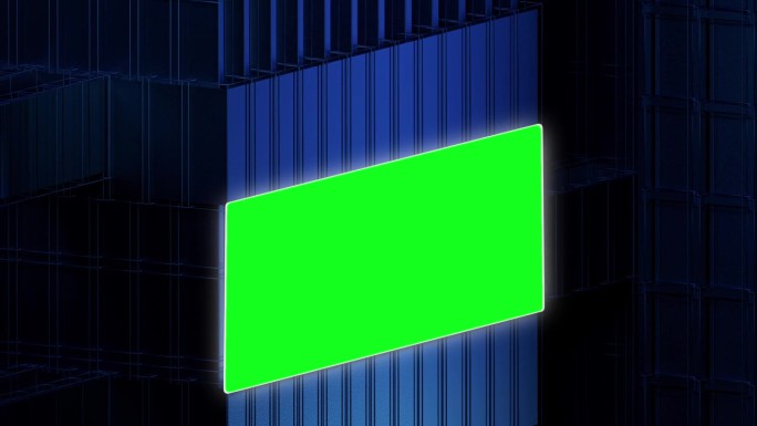 绿幕现代建筑。夜间角度变焦视频。Chrome键与复制空间。