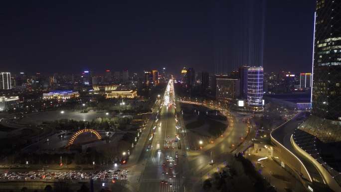 宁夏银川冬日北京路文化城夜景航拍