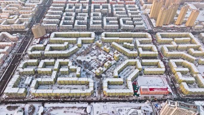 中国黑龙江哈尔滨老城区雪景航拍