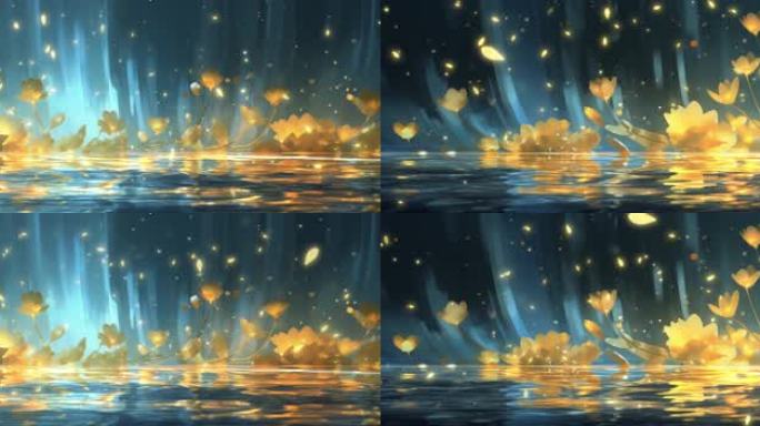 6K唯美金色粒子花背景循环