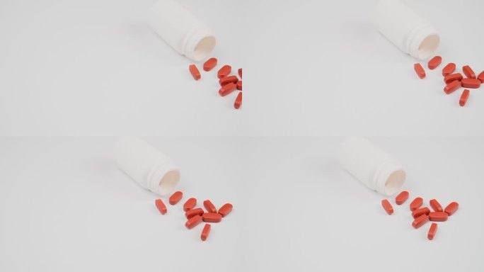 白色背景上的白色桌子上装有药片的药瓶。医用胶囊，杀毒药片。制药学。抗生素的平板电脑
