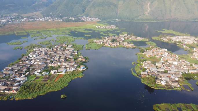 洱源县西湖村景色秀丽航拍4k