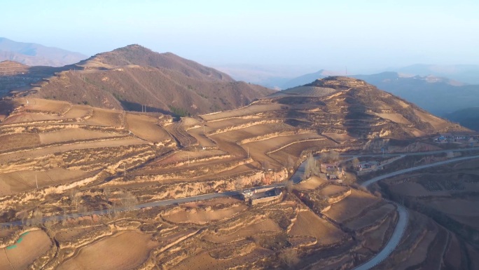 兰州梯田 沈家岭 冬天日出剪影 航拍4K