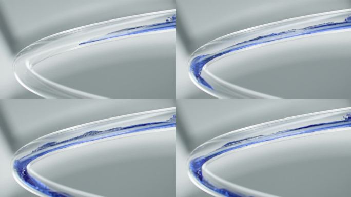 玻璃管透明管道蓝色液体流动精华水分子3d