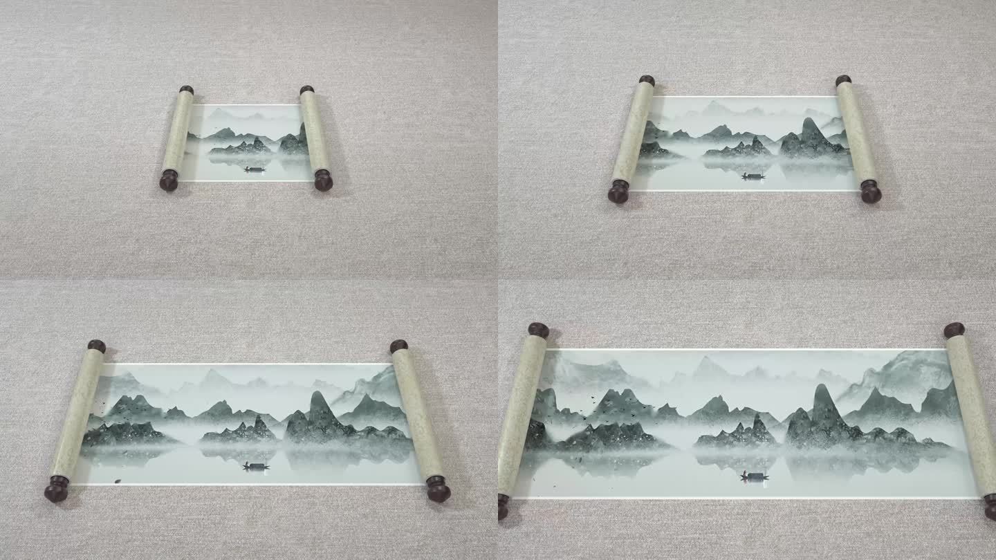 中国水墨画卷轴展开AE模板原创