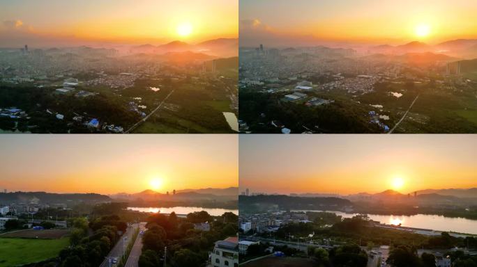 广州夕阳大河落日城市黄昏景色城市自然风光