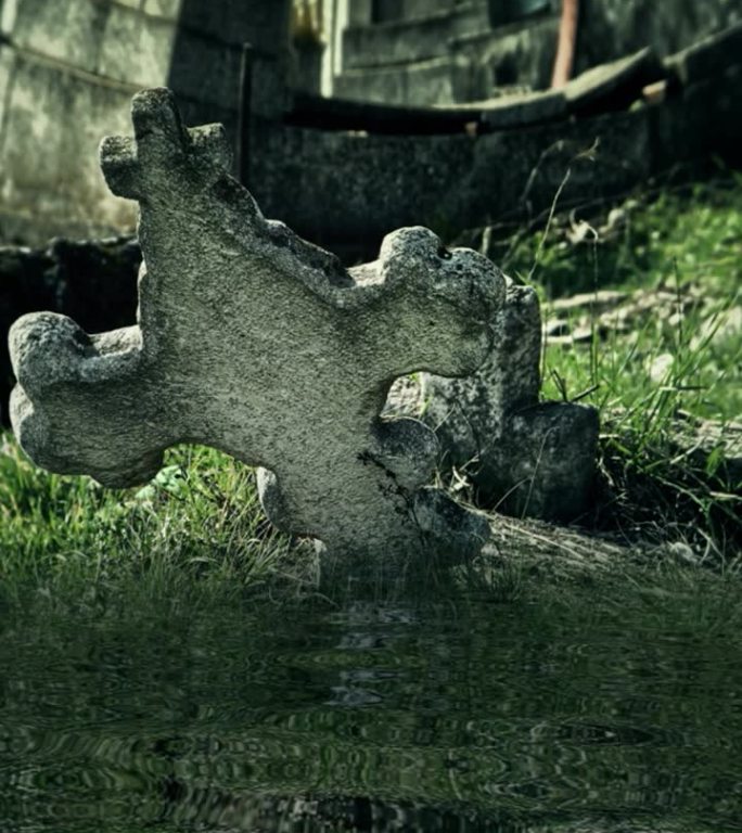老弃墓地倒映在水中的垂直影像