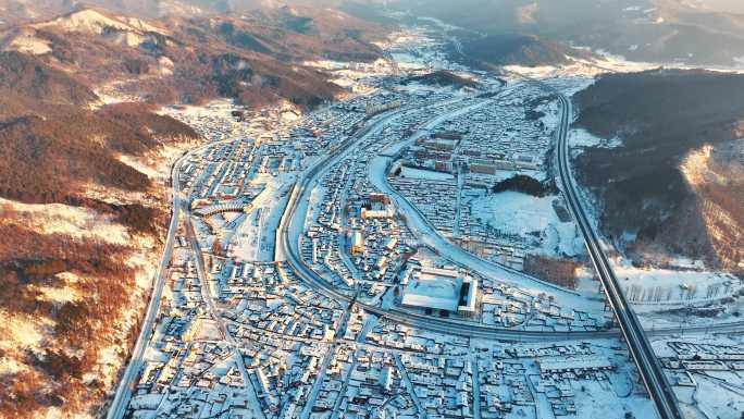 牡丹江横道河子小镇铁路航拍全景大气风景