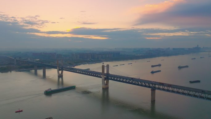 芜湖长江一桥晨曦航拍