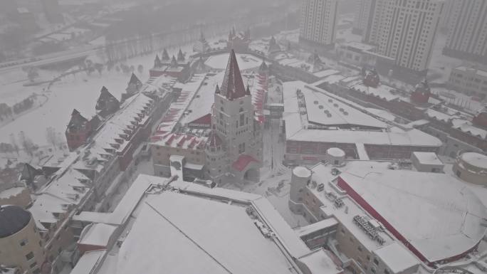 中国黑龙江哈尔滨世界欢乐城雪景航拍合集