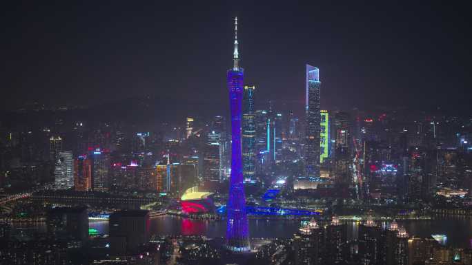 广州塔珠江新城夜景8k航拍