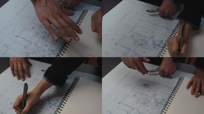 女设计师向客户介绍设计方案图纸