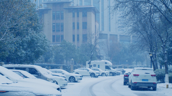 唯美城市雪景 下雪素材