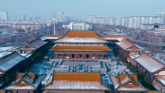 航拍聊城护国隆兴寺雪景