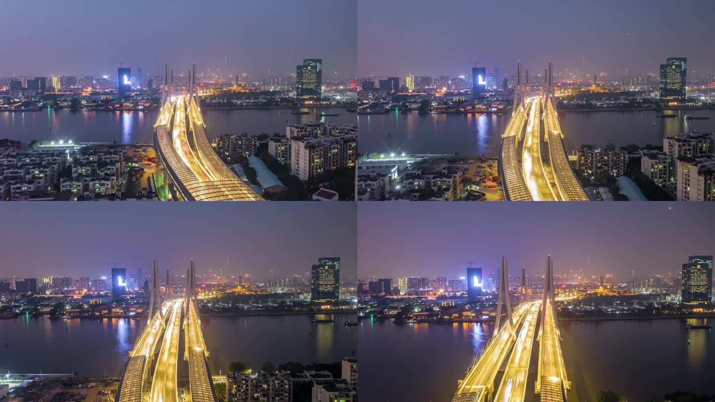 航拍广州洛溪大桥夜景