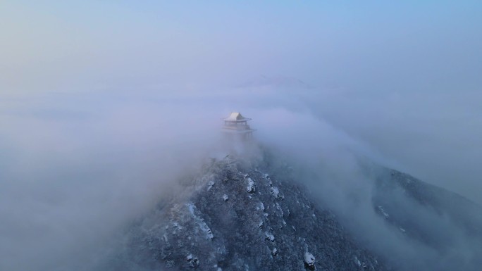 石家庄西山森林公园紫光阁雪后日出云海