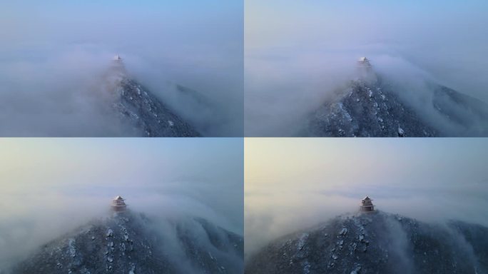 石家庄西山森林公园紫光阁雪后日出云海