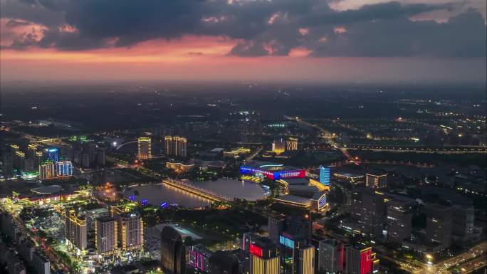 扬州西区京华城商圈夜景航拍延时