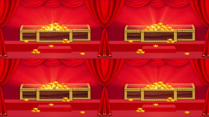 4k宝箱宝藏元宝金光闪闪背景视频