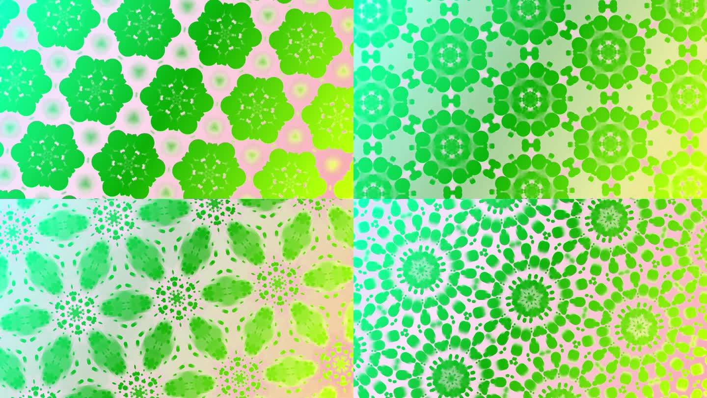 万花筒运动图形二维动画图案几何镜像视觉效果视错觉反射线性矢量形状背景4K绿白色