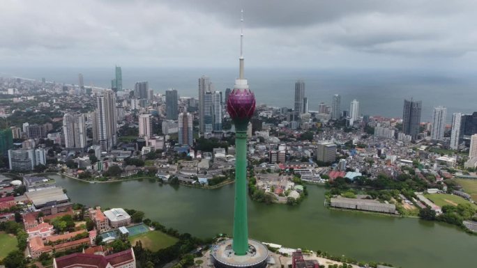 斯里兰卡首都科伦坡的莲花塔鸟瞰图