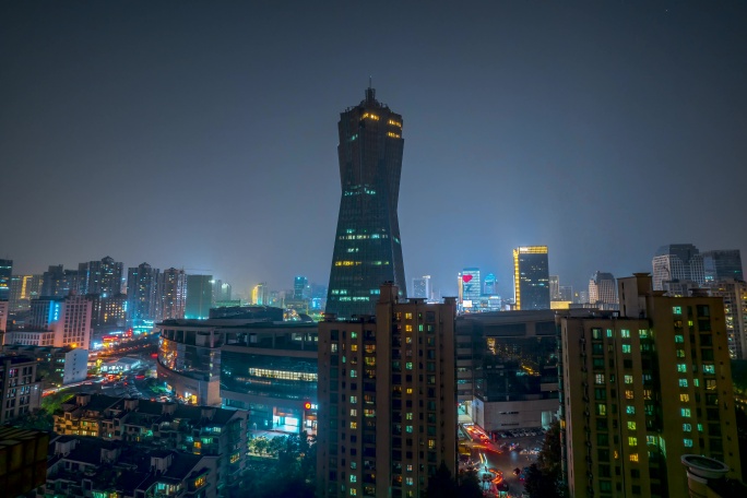 西湖文化广场亮灯夜景延时8K