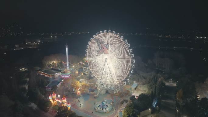 航拍淮南龙湖公园夜景