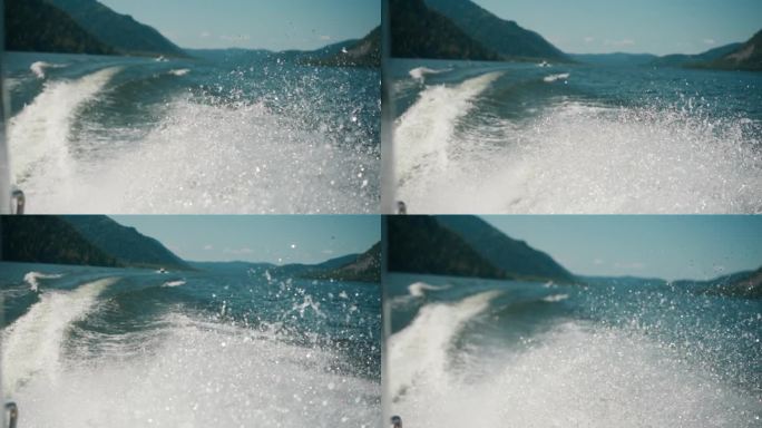 水面因高速游艇的快速运动而产生泡沫