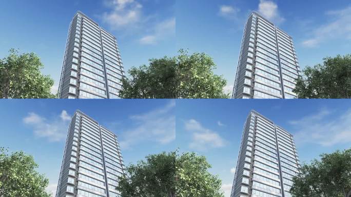 仰拍现代洋房外立面动画素材