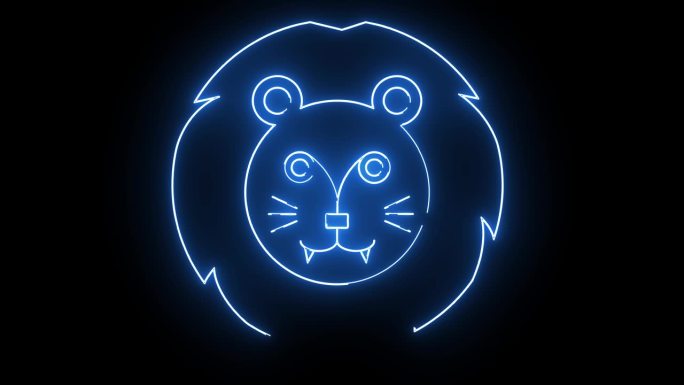 动画狮子头图标与发光的霓虹灯效果