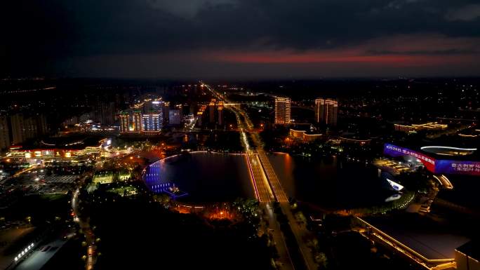 扬州西区京华城商圈夜景航拍