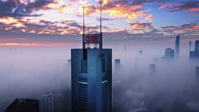 广州史诗级绝美平流雾日出航拍高清4K视频