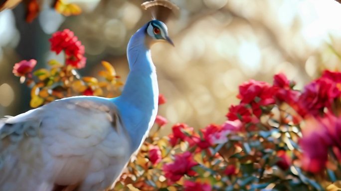 孔雀羽毛鸟类野生动物花朵美丽颜色开屏阳光