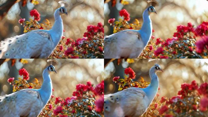 孔雀羽毛鸟类野生动物花朵美丽颜色开屏阳光