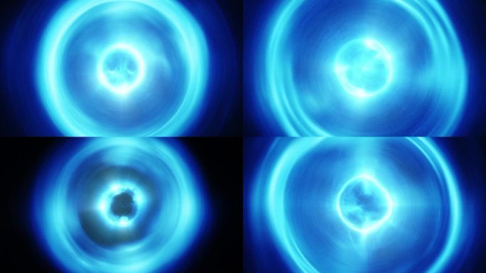 强烈的脉冲蓝色球体和环，理想的高bpm VJ循环。三维渲染