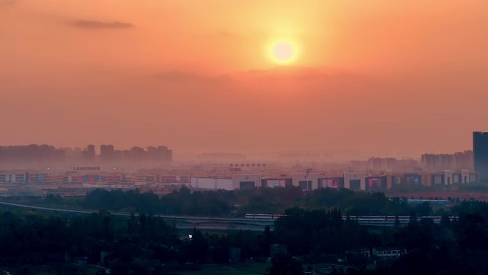 夕阳地铁日落到夜晚