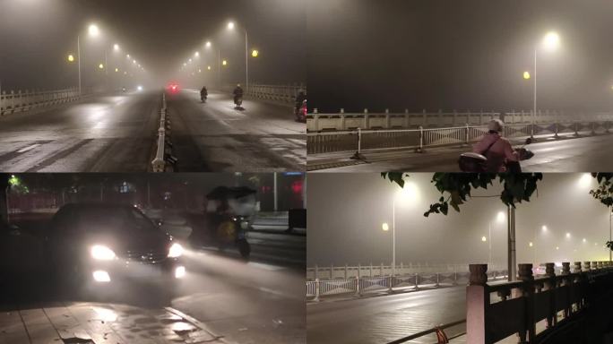 街道路灯朦胧城市早晨雾霾天气灰色地带雾霾