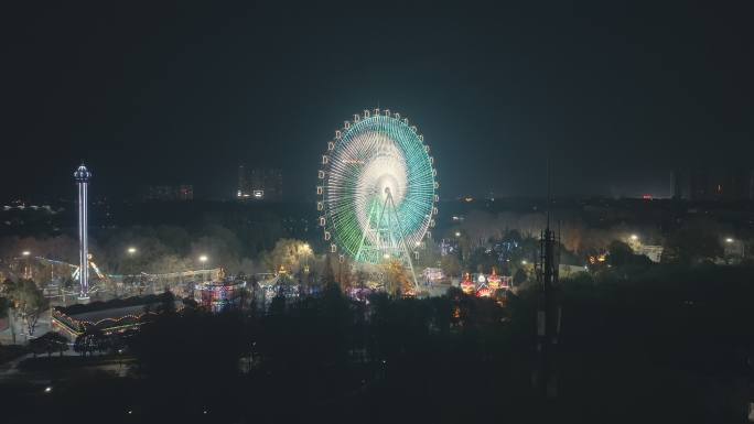 航拍淮南龙湖公园夜景