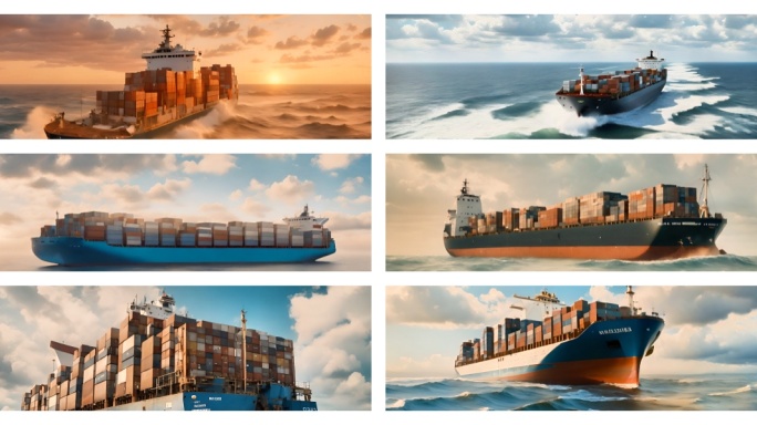货轮大海航行  集装箱国际贸易 乘风破浪
