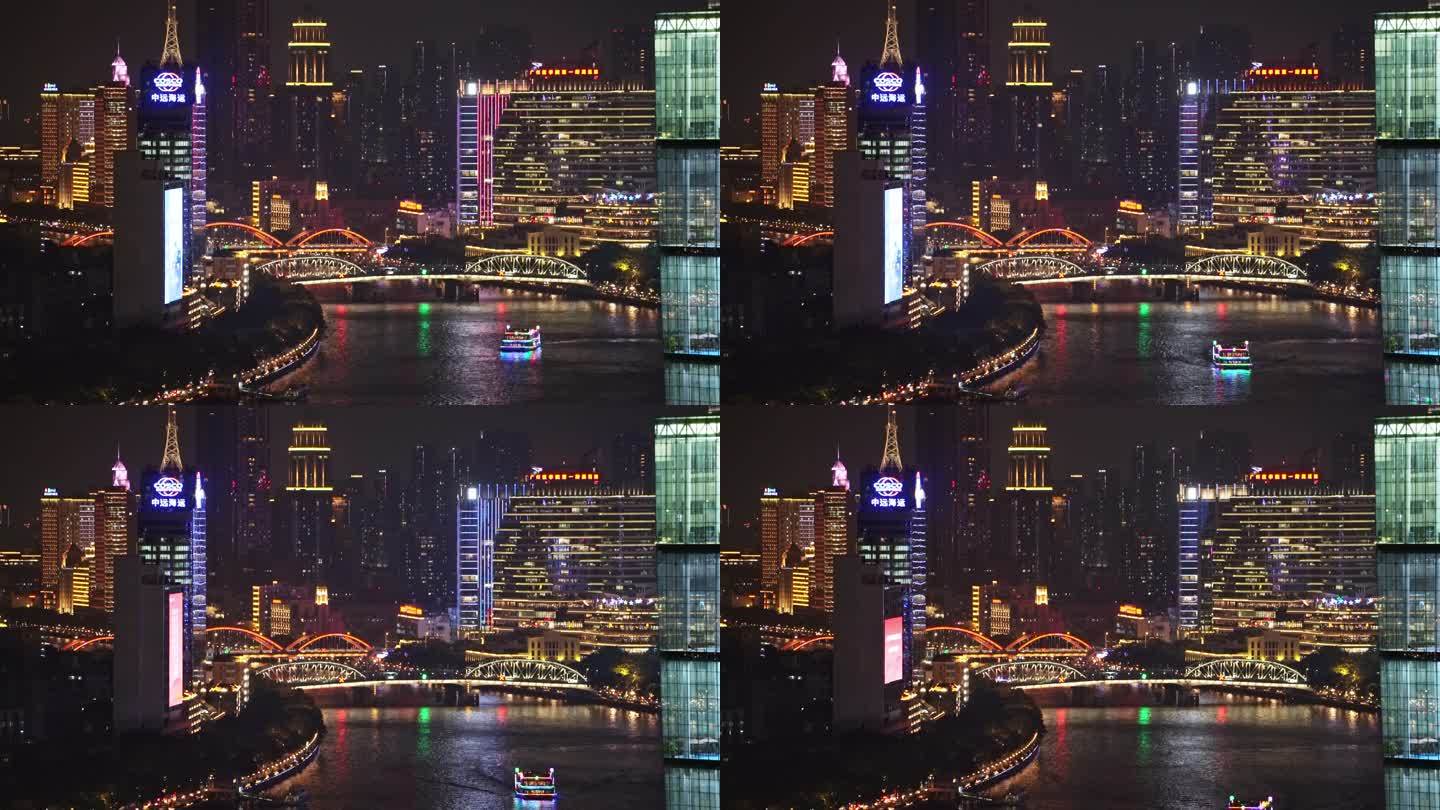 【延时4K】广州珠江夜景空镜海珠桥夜游