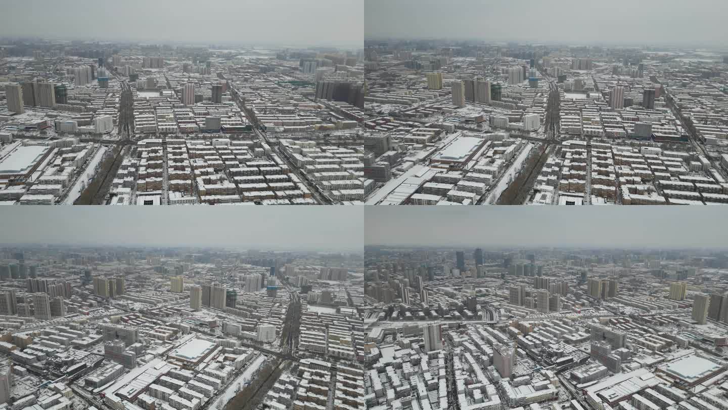 航拍保定莲池区雪景保定老城区雪景