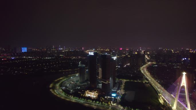 佛山三龙湾奇龙大桥东平河夜景航拍