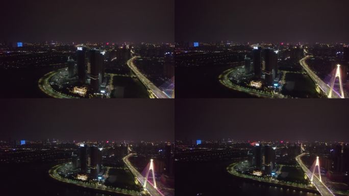 佛山三龙湾奇龙大桥东平河夜景航拍