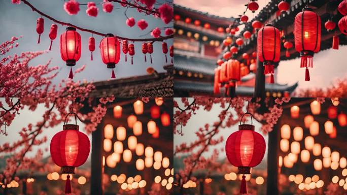 迎新年春节过年除夕新年红灯笼传统节日空镜